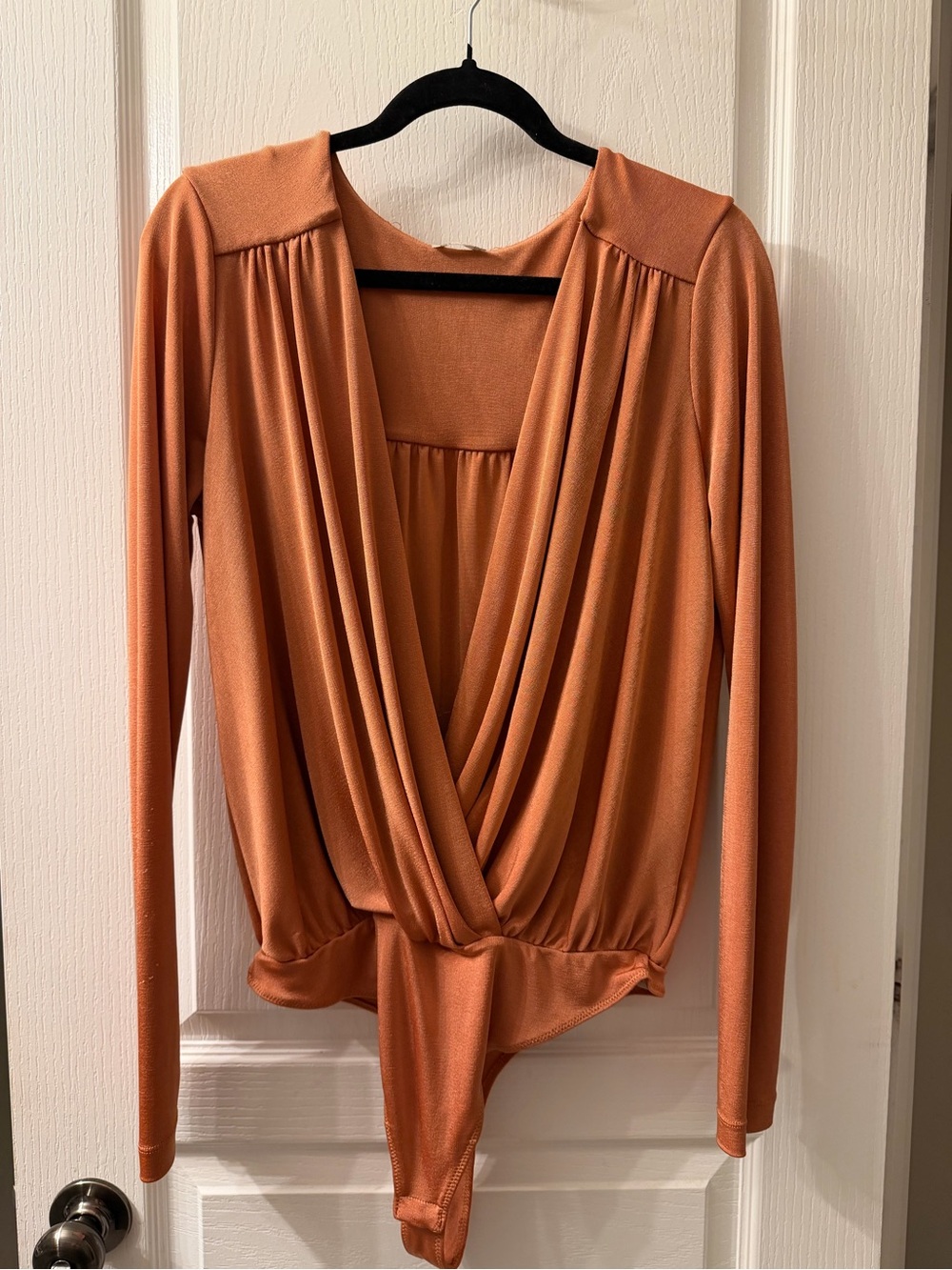 Free People Draped V-Neck Bodysuit in Rust Orange